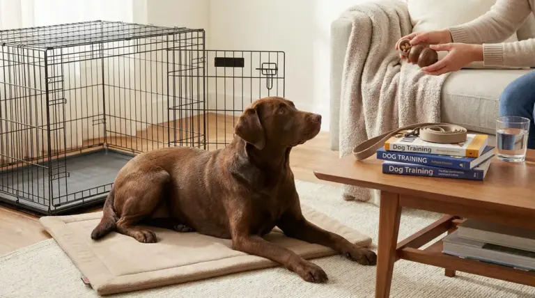Cane disteso su un tappetino di fronte a una persona con un gioco interattivo